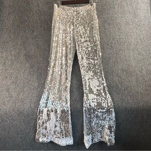 Silver Sequin Flare Pants